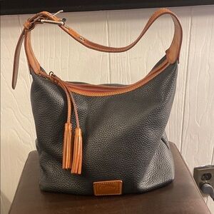 Dooney & Bourke Black Pebbled Grain Leather Hobo with Tassels